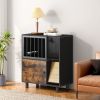 Cat feeding station, feeding station with cat scratching board, cat locker with storage, black vintage color